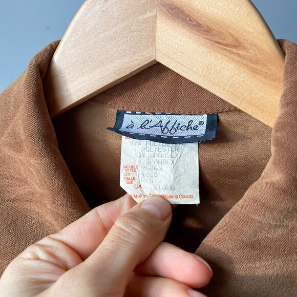 ❄️ 90sVintage Warm Fitted Lightweight Brown Faux-Suede Western Jacket - Picture 4 of 6